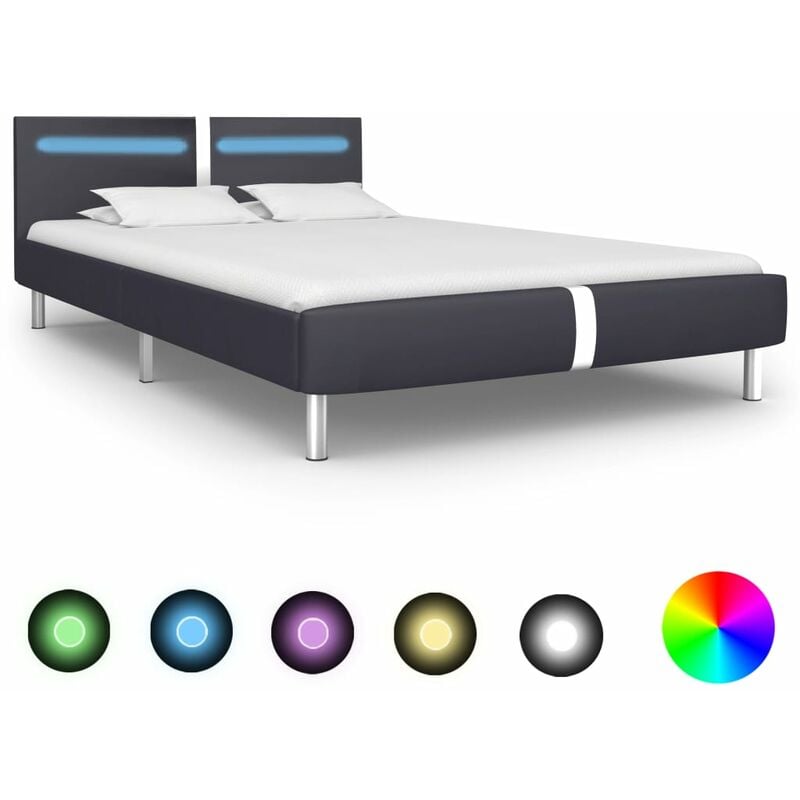 

Estructura de cama con LED de cuero sintético negro 140x200 cm - Negro