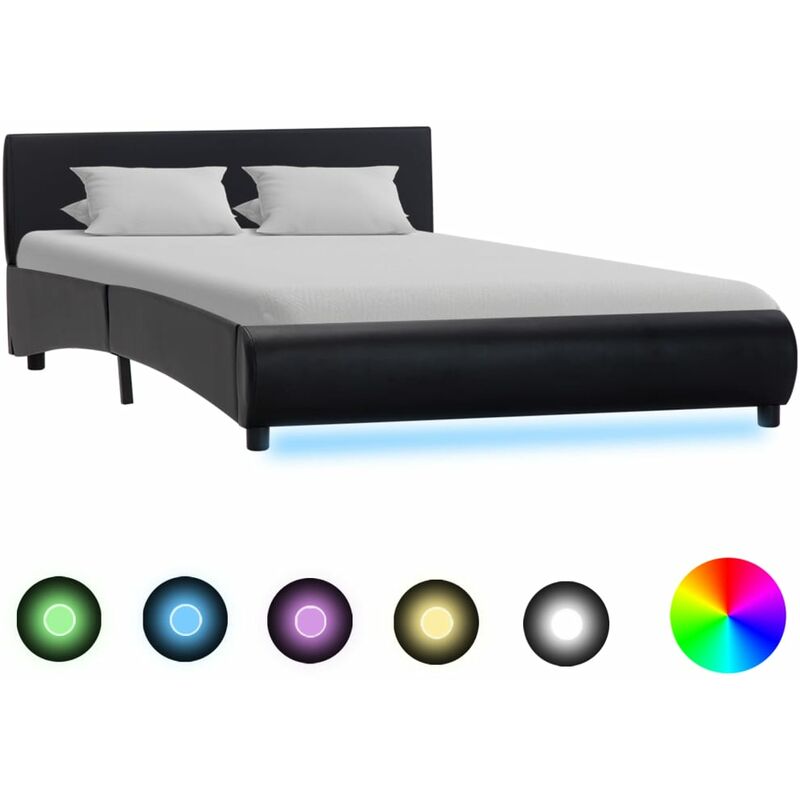 

Estructura de cama con LED de cuero sintético negro 140x200 cm - Negro