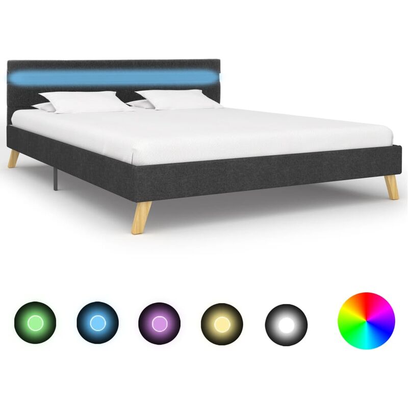 

Estructura de cama con LED de tela gris oscuro 160x200 cm