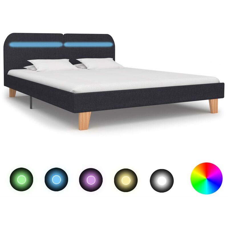 

Estructura de cama con LED de tela gris oscuro 160x200 cm - Gris