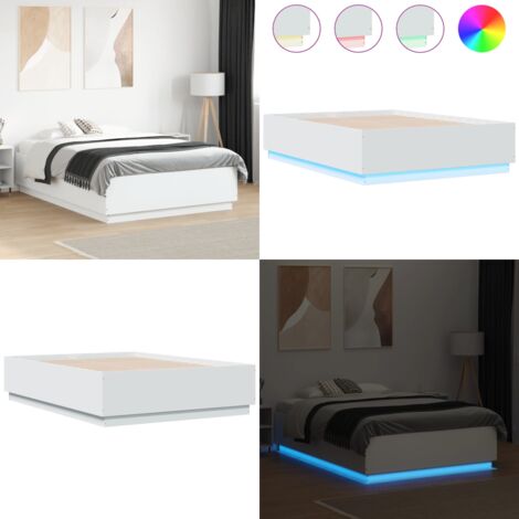 Estructura de cama con LED madera ingeniería blanco 135x190 cm - Estructura de cama - Madera de ingeniería