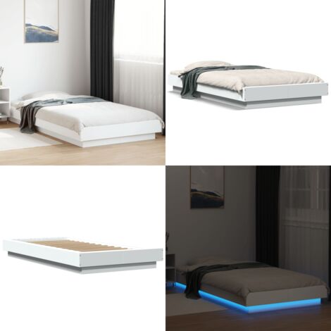 Estructura de cama con LED madera ingeniería blanco 90x190 cm - Estructura de cama - Madera de ingeniería