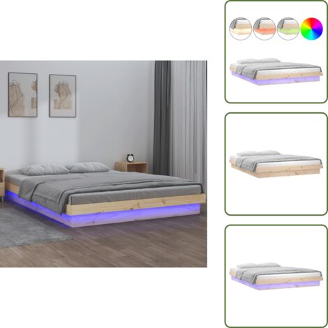 Estructura de cama con LED madera maciza 140x190 cm