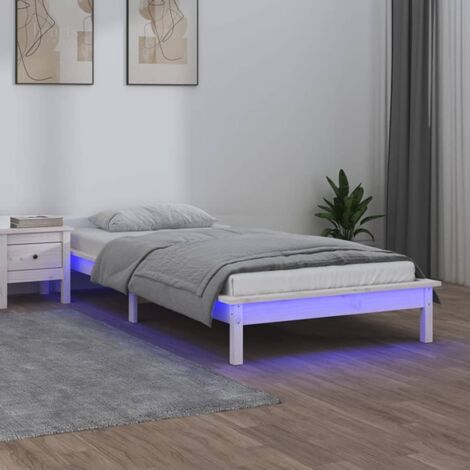 Estructura de cama con LED madera maciza blanca 90x190 cm vidaXL