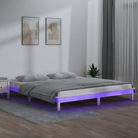 Estructura de cama con LED madera maciza blanco 135x190 cm vidaXL