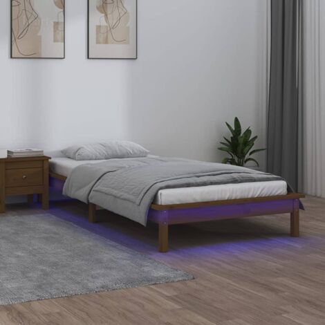 Estructura de cama con LED madera maciza marrón miel 90x190 cm vidaXL