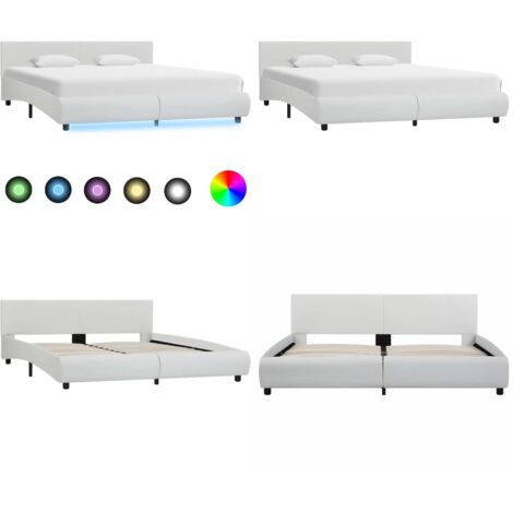 Estructura de cama con LED sin colchón blanco 180x200 cm - Cama con luz LED - Cama con LED