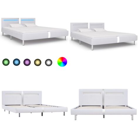Estructura de cama con LED sin colchón blanco 180x200 cm - Cama con tira LED - Cama con luz LED