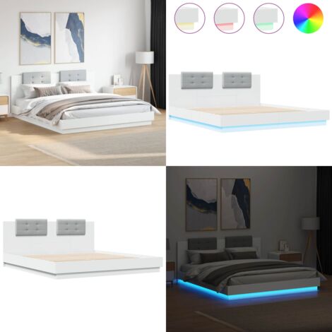 Estructura de cama con LED sin colchón blanco 180x200 cm - Estructura de cama - Cama con cabecero