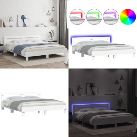 Estructura de cama con LED sin colchón blanco 180x200 cm - Estructura de cama - Cama con luces RGB