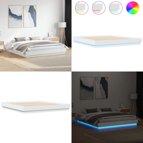 Estructura de cama con LED sin colchón blanco 180x200 cm - Estructura de cama - Cama con luz RGB