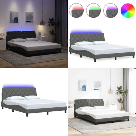 Estructura de cama con LED sin colchón gris oscuro 160x200 cm - Estructura de cama - Cama con cabecero