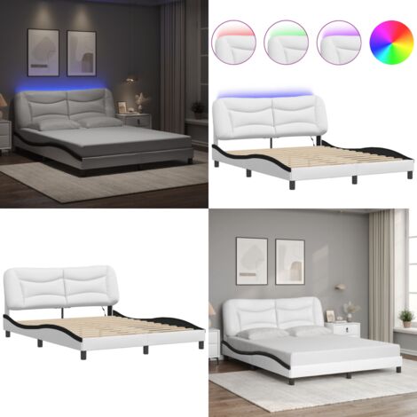 Estructura de cama con LED sin colchón Hvar blanco negro 160x200 cm - Cama con luces LED - Cama con cabecero