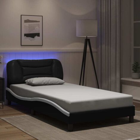 Estructura de cama con LED sin colchón Hvar negro blanco 100x200 cm vidaXL