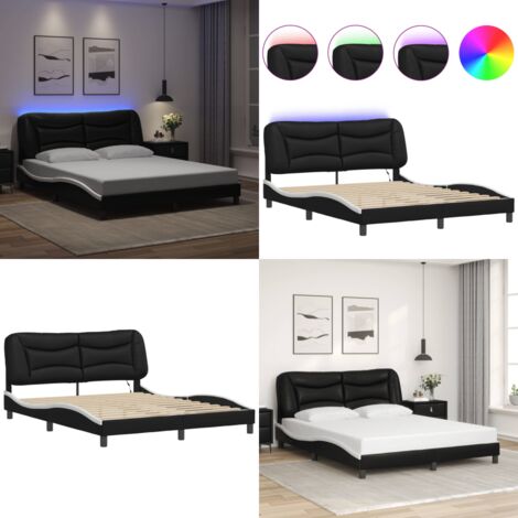 Estructura de cama con LED sin colchón Hvar negro blanco 160x200 cm - Cama con luces LED - Cama con cabecero