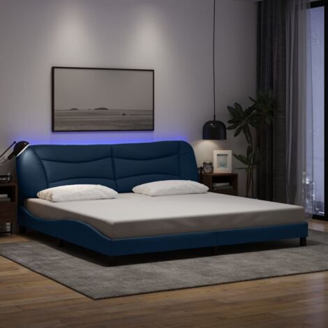 Estructura de cama con LED sin colchón Hvar tela azul 200x200 cm