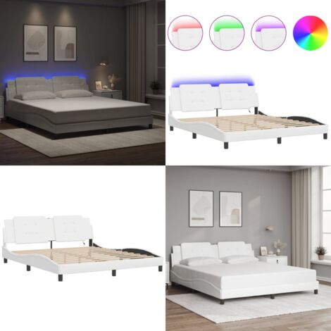 Estructura de cama con LED sin colchón Zadar blanco 180x200 cm - Cama con luces LED - Cama con cabecero