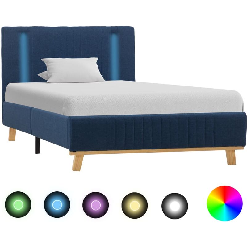 

Estructura de cama con LED tela azul 100x200 cm