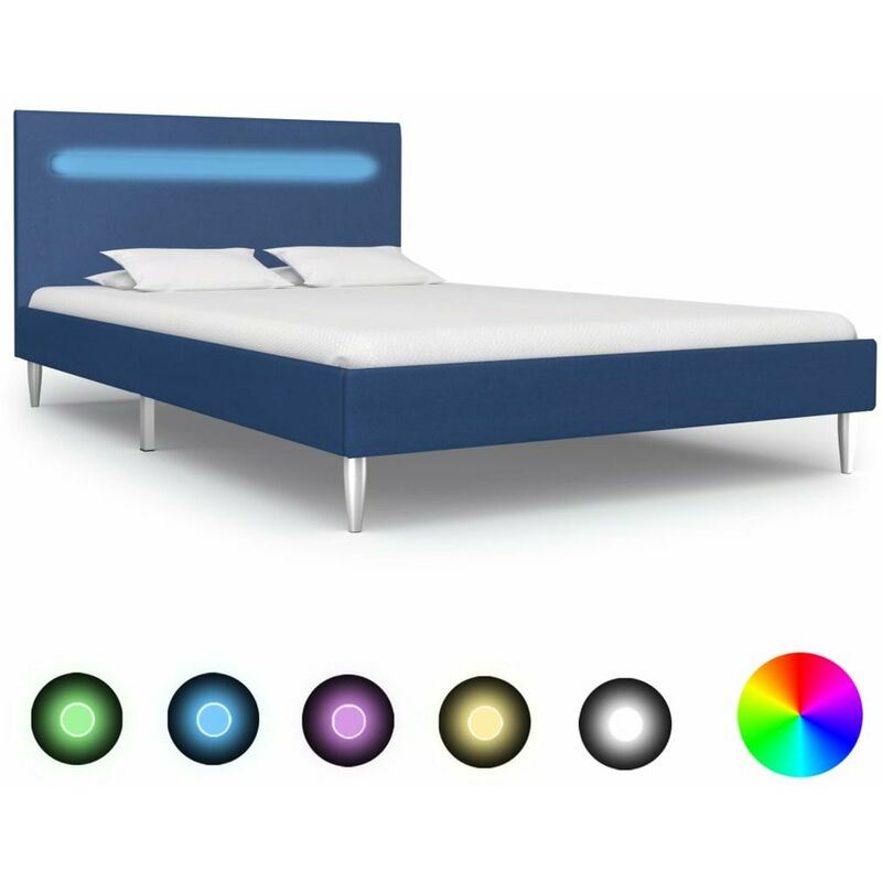 

Estructura de cama con LED tela azul 120x200 cm