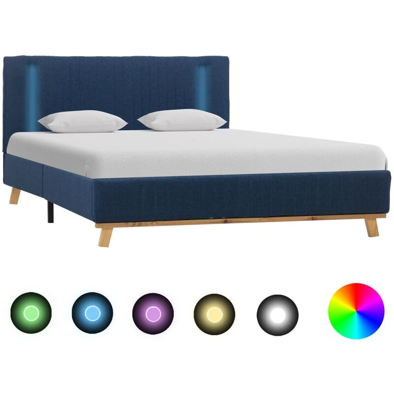 

Estructura de cama con LED tela azul 120x200 cm