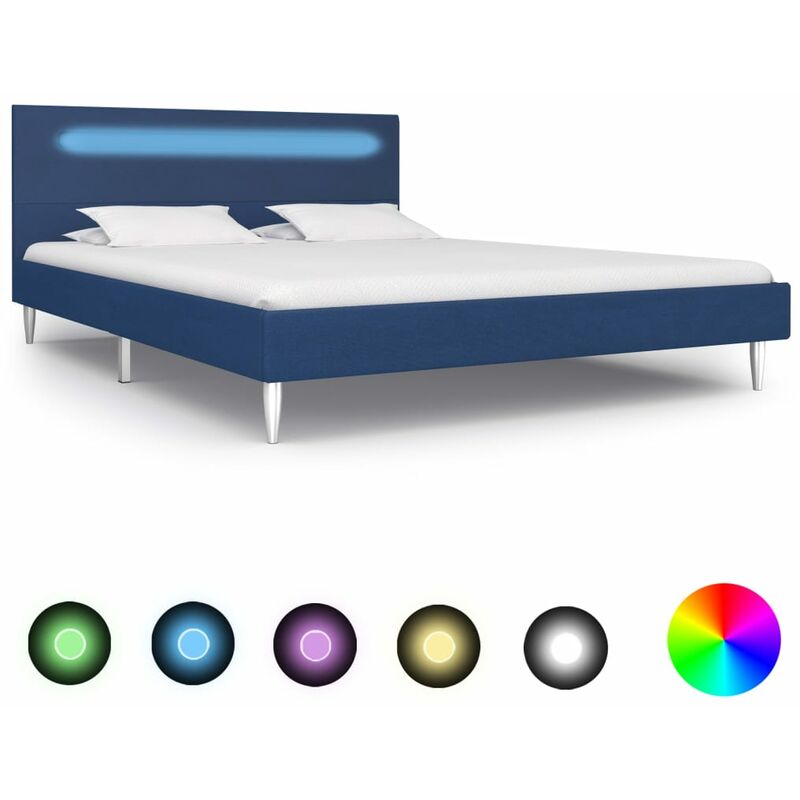 

Estructura de cama con LED tela azul 140x200 cm