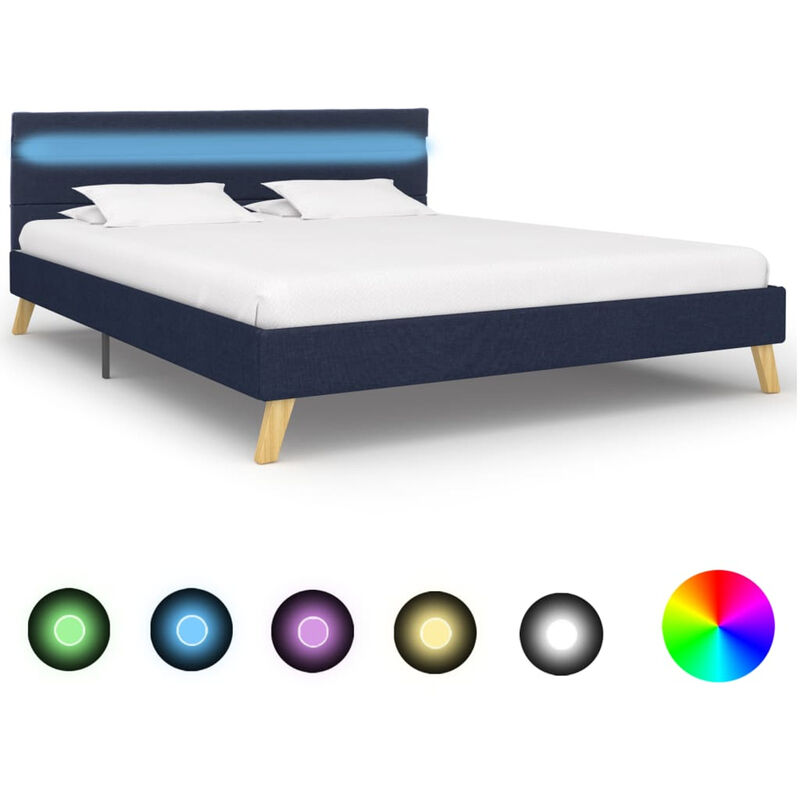 

Estructura de cama con LED tela azul 140x200 cm