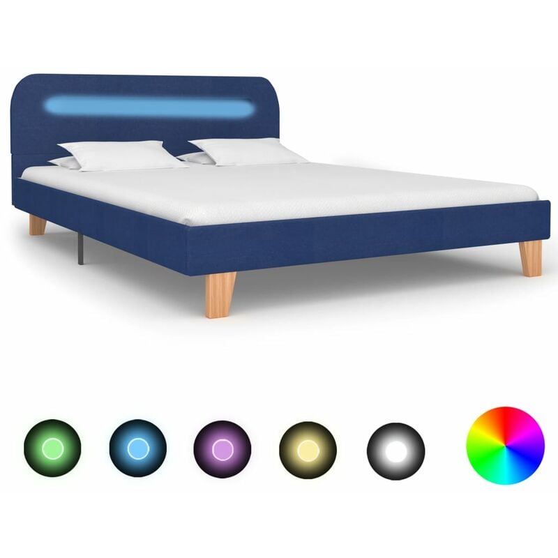 

Estructura de cama con LED tela azul 140x200 cm