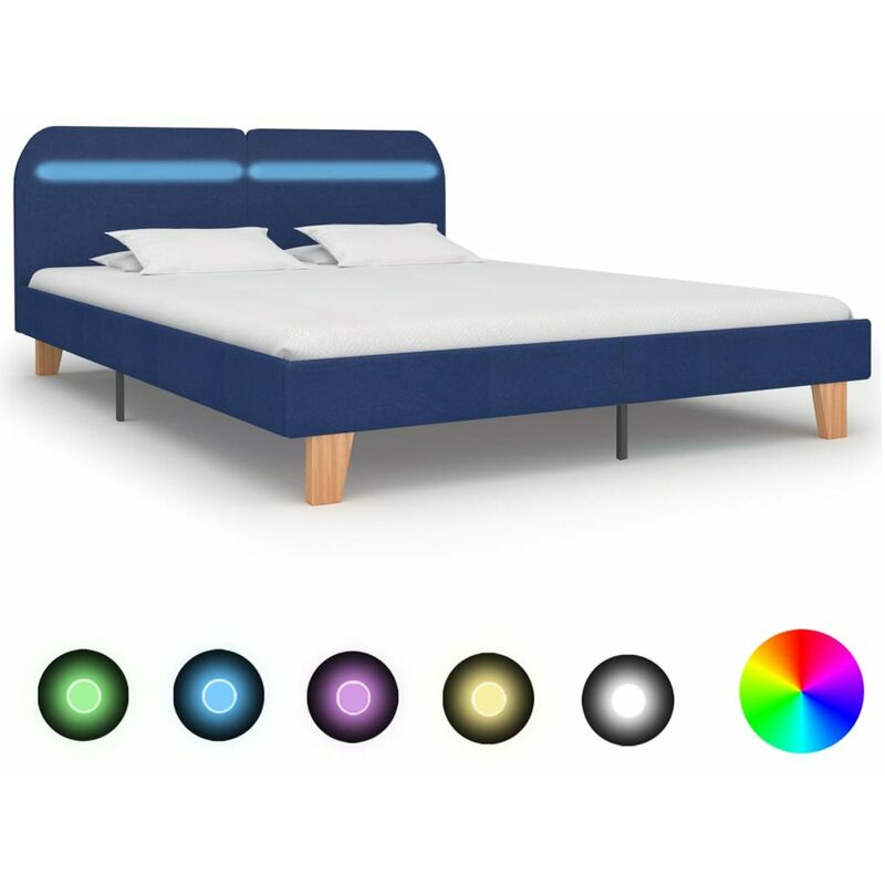 

Estructura de cama con LED tela azul 160x200 cm