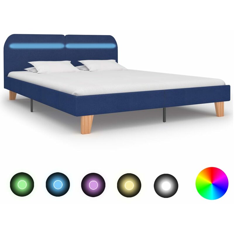 

Estructura de cama con LED tela azul 160x200 cm