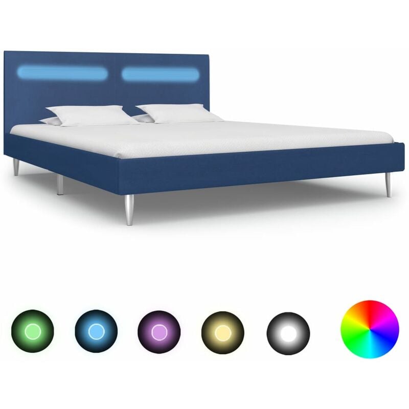 

Estructura de cama con LED tela azul 160x200 cm