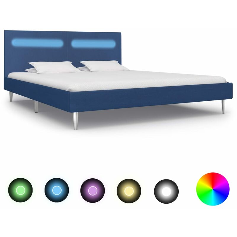 

Estructura de cama con LED tela azul 160x200 cm - Azul