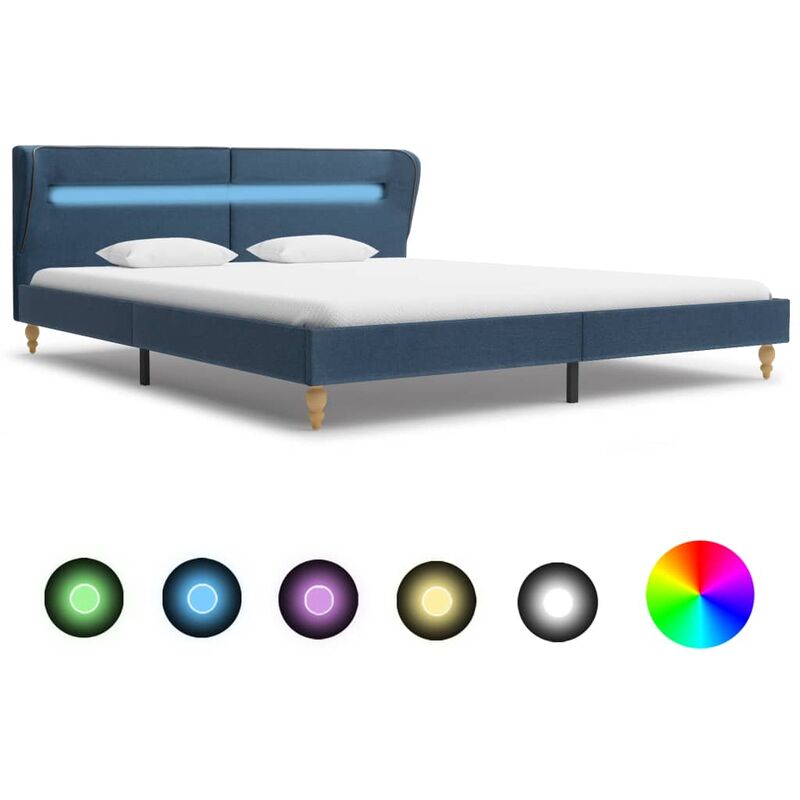 

Estructura de cama con LED tela azul 160x200 cm