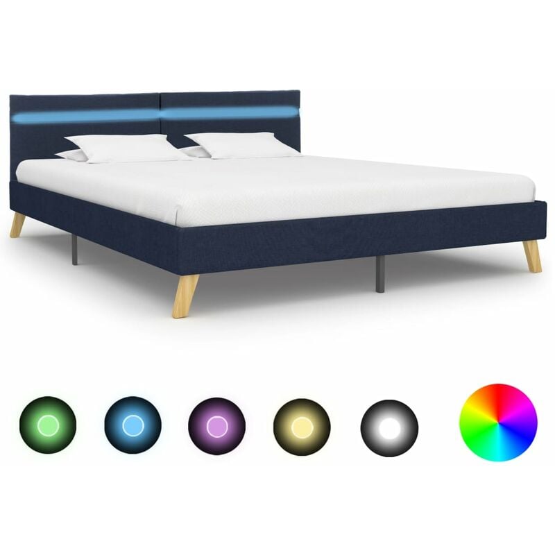 

Estructura de cama con LED tela azul 180x200 cm