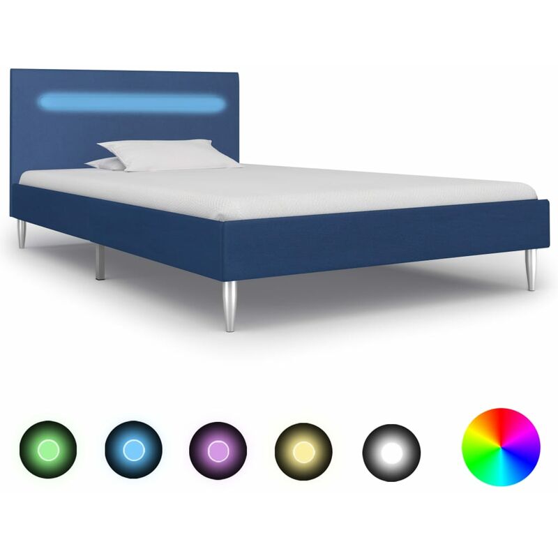 

Estructura de cama con LED tela azul 90x200 cm