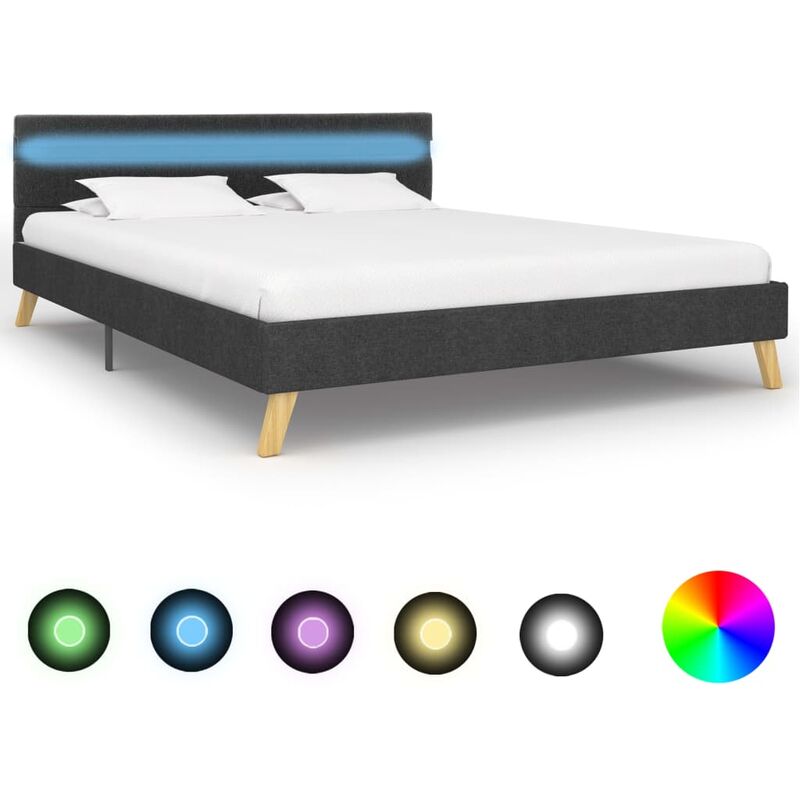 

Estructura de cama con LED tela gris oscuro 140x200 cm - Gris