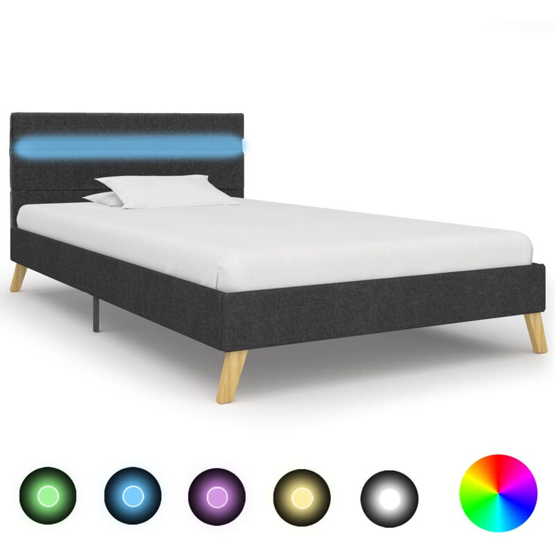 

Estructura de cama con LED tela gris oscuro 90x200 cm