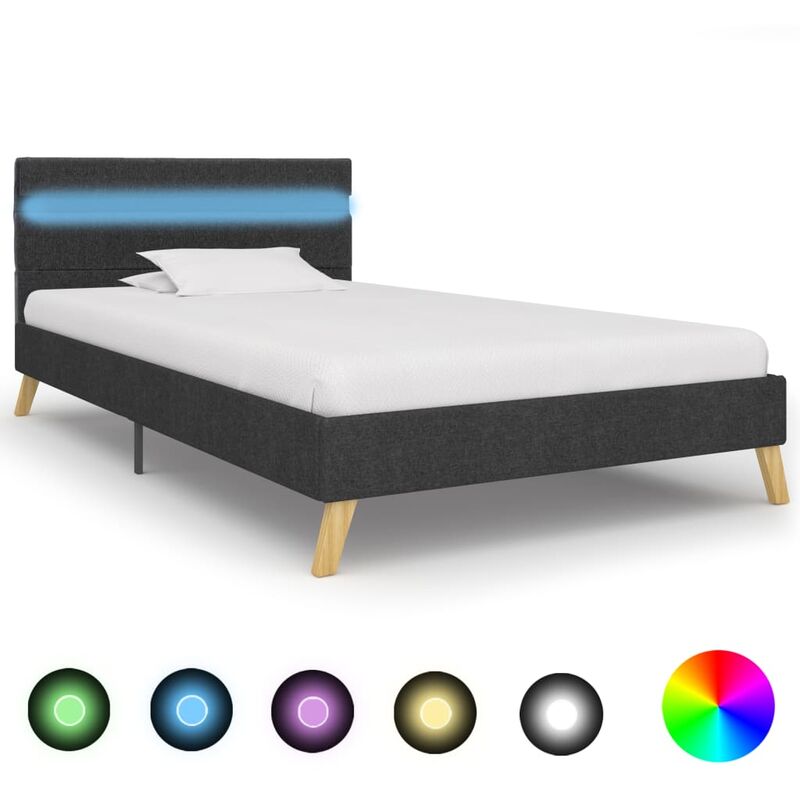 

Estructura de cama con LED tela gris oscuro 90x200 cm