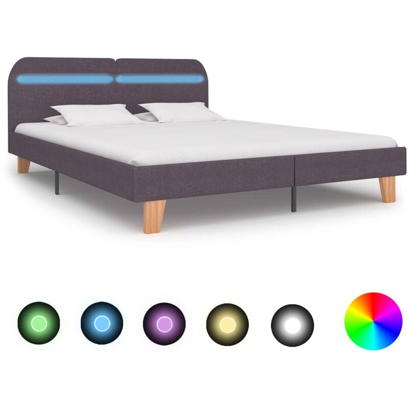 

Estructura de cama con LED tela gris topo 160x200 cm - Marrón