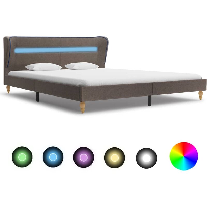 

Estructura de cama con LED tela gris topo 180x200 cm