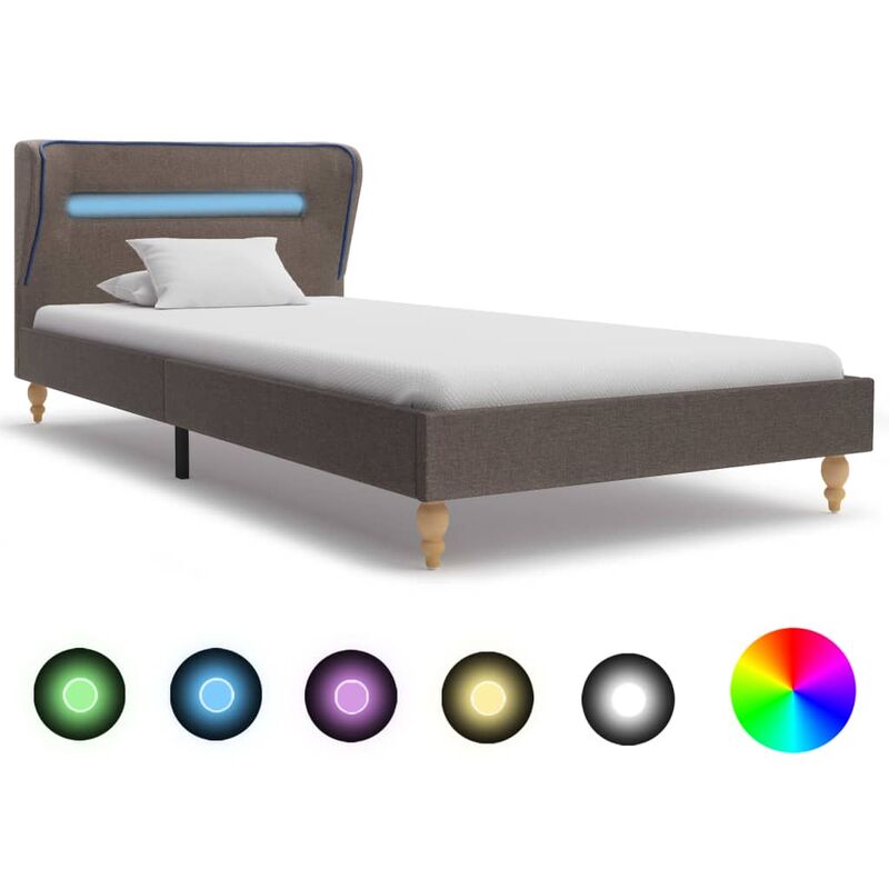 

Estructura de cama con LED tela gris topo 90x200 cm