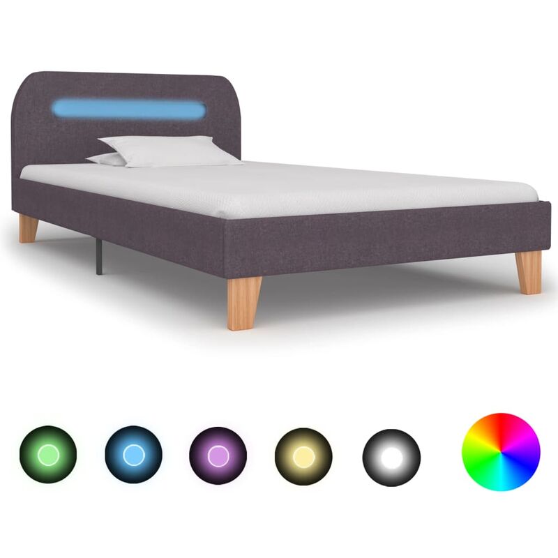 

Estructura de cama con LED tela gris topo 90x200 cm