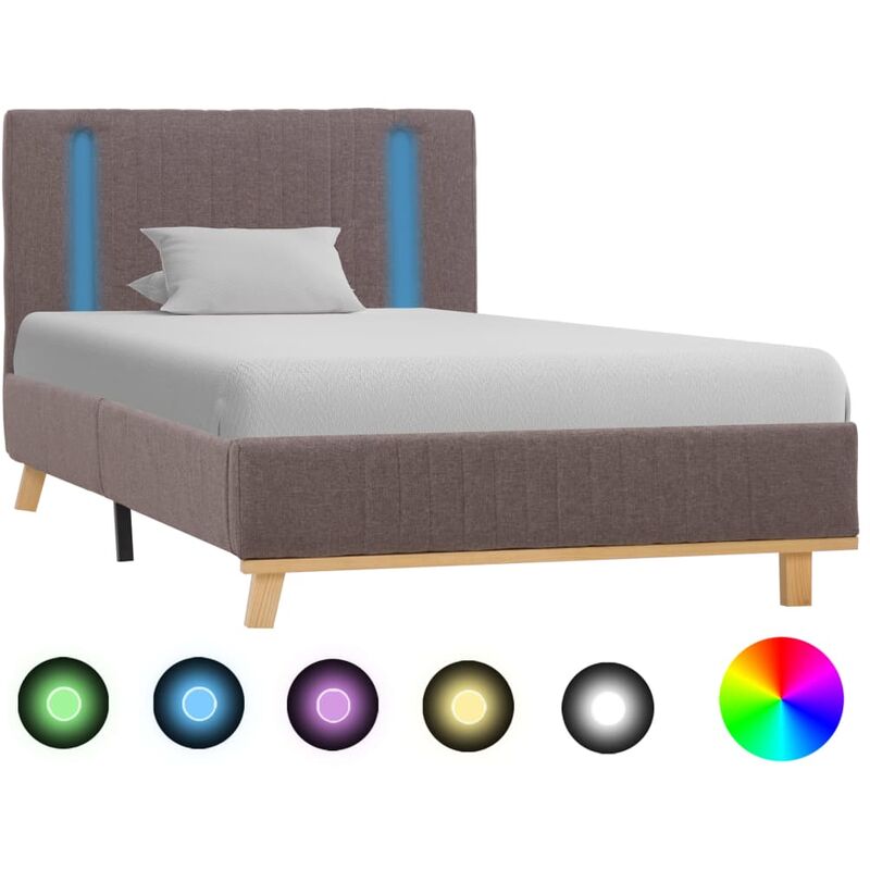 

Estructura de cama con LED tela gris topo 90x200 cm