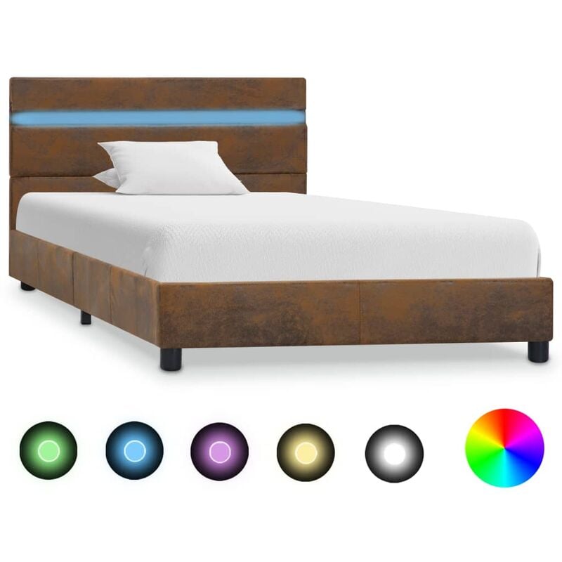 

Estructura de cama con LED tela marrón 90x200 cm - Marrón