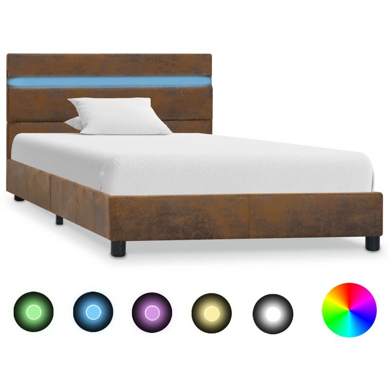 

Estructura de cama con LED tela marron 100x200 cm