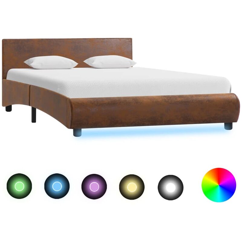 

Estructura de cama con LED tela marron 120x200 cm