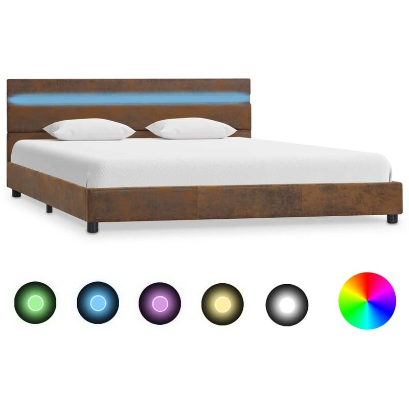 

Estructura de cama con LED tela marron 140x200 cm