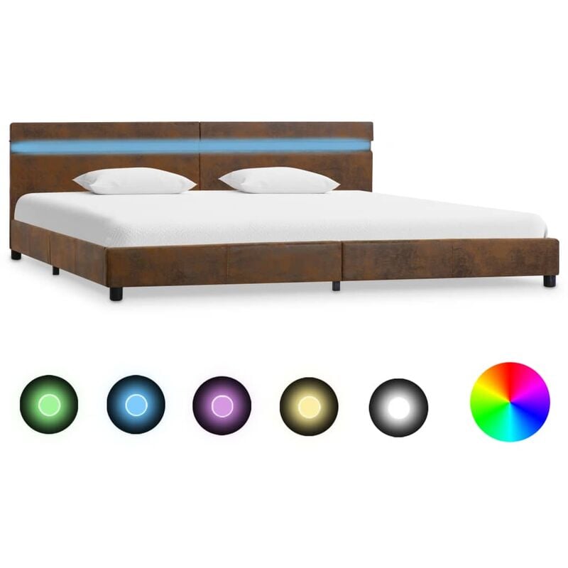 

Estructura de cama con LED tela marron 180x200 cm
