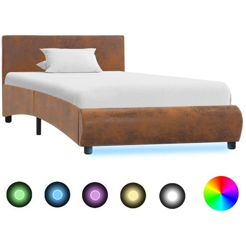 

Estructura de cama con LED tela marrón 90x200 cm