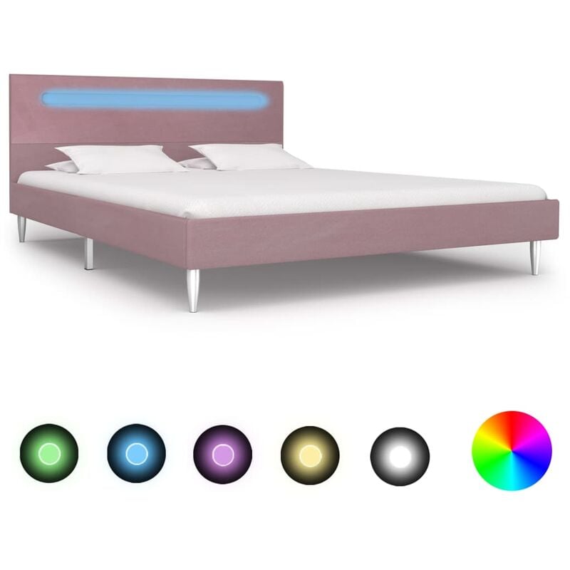 

Estructura de cama con LED tela rosa 140x200 cm