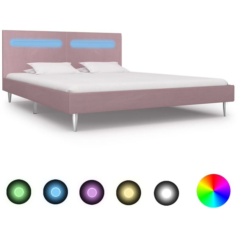 

Estructura de cama con LED tela rosa 160x200 cm